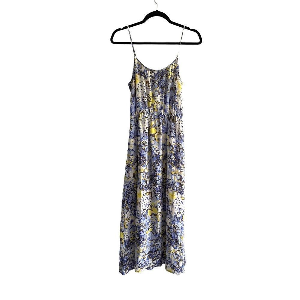 BANANA REPUBLIC Sleeveless Silk Midi Dress Floral Print Blue Yellow XSP